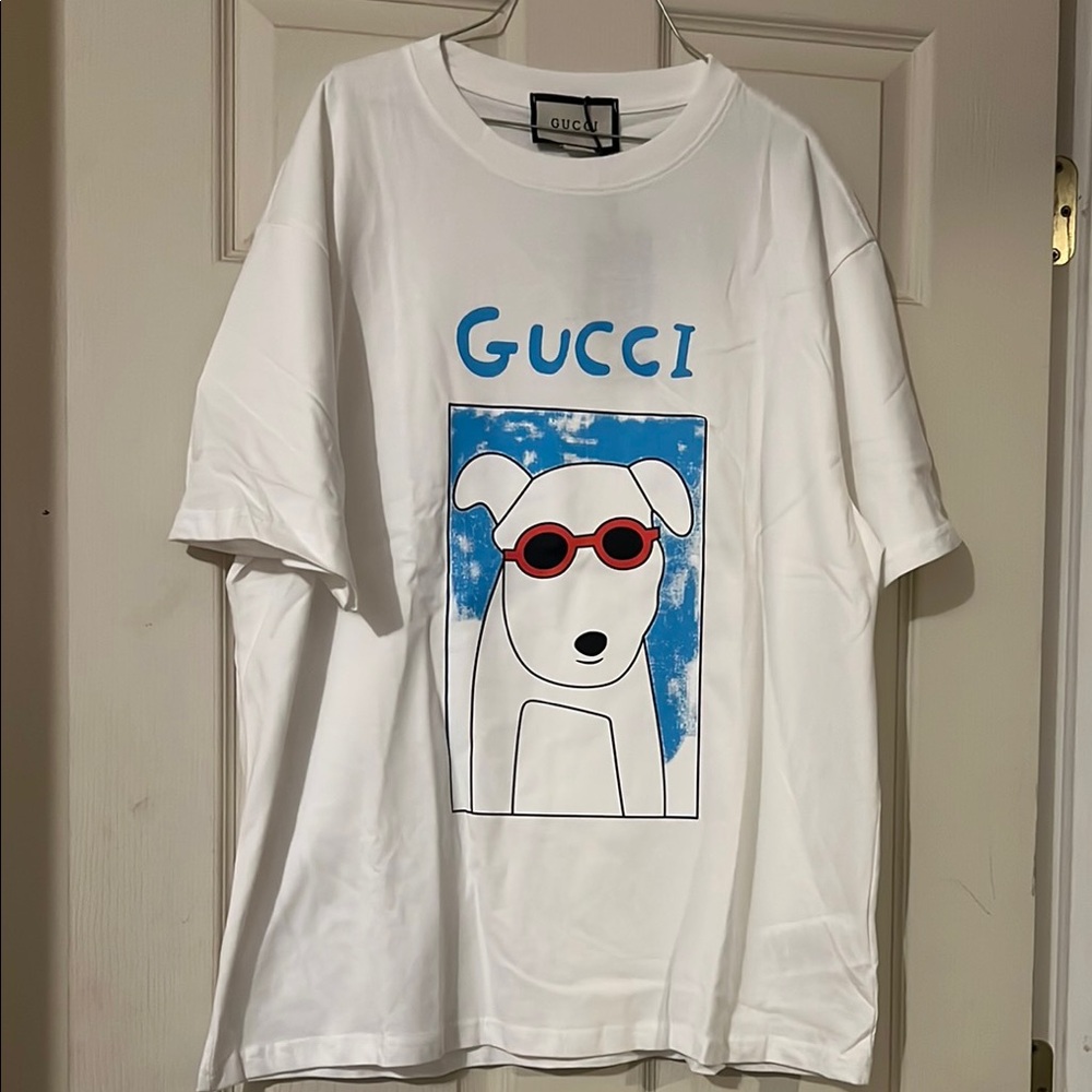 Gucci White T-Shirt with Dog Print